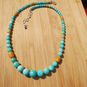 Jay King DTR mine finds Sterling Silver Amazonite & Butterscotch Amber Necklace